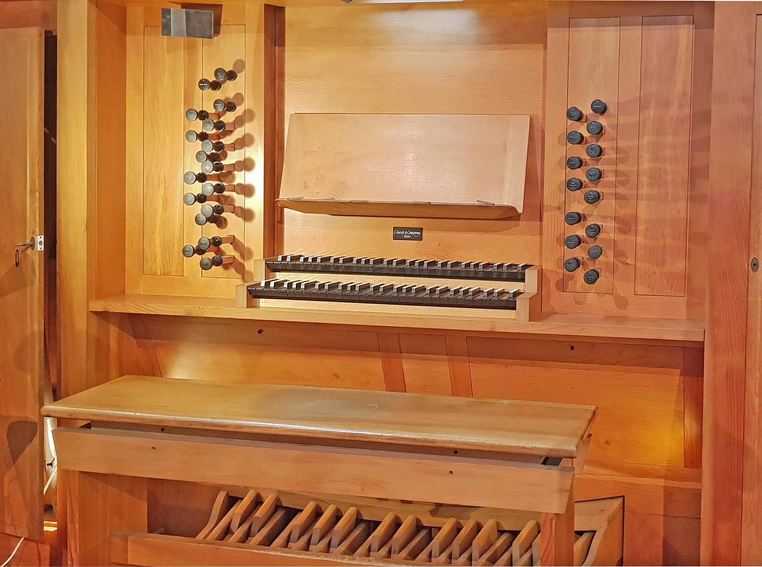 Image: The organ console at All Saints Friern Barnet