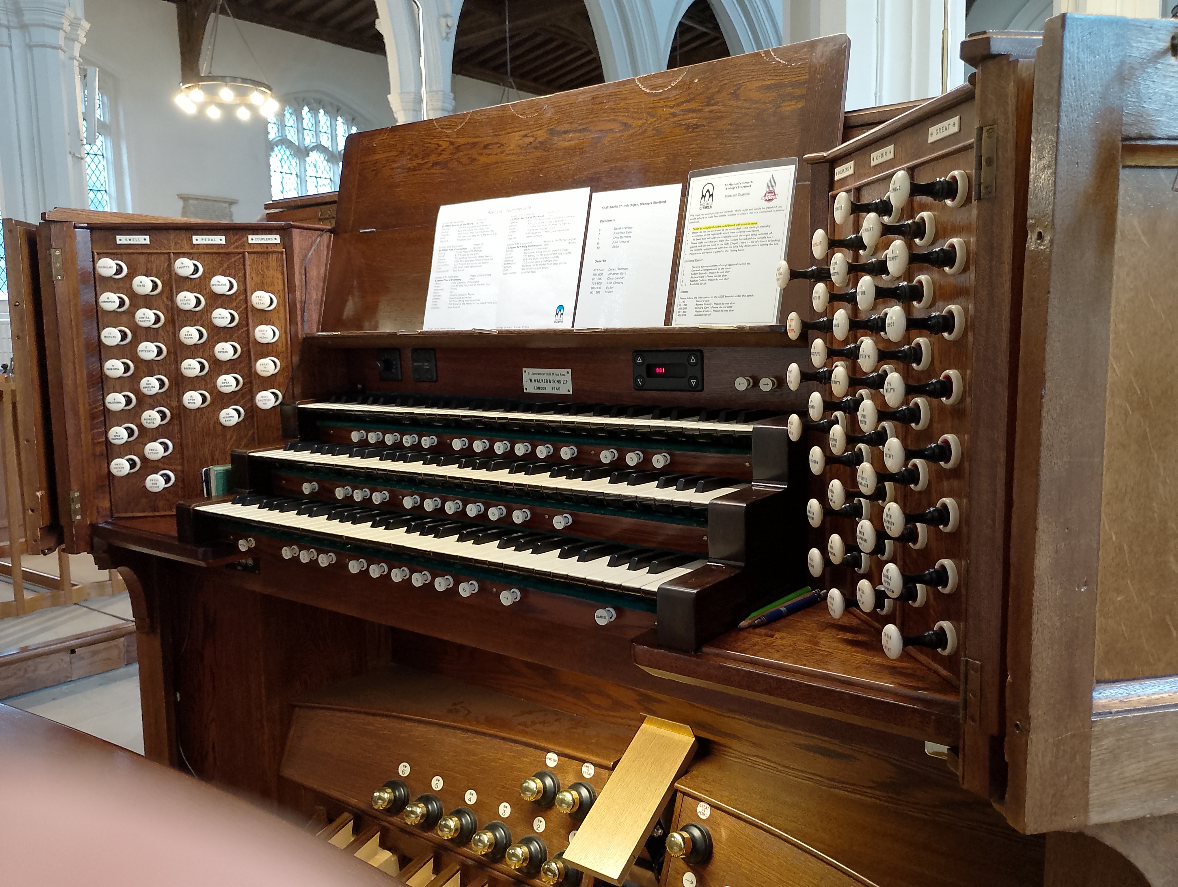 Image: The console at St Michael's Church, Bishop's Stortford